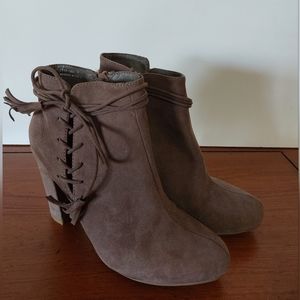 Faux suede taupe booties with heel